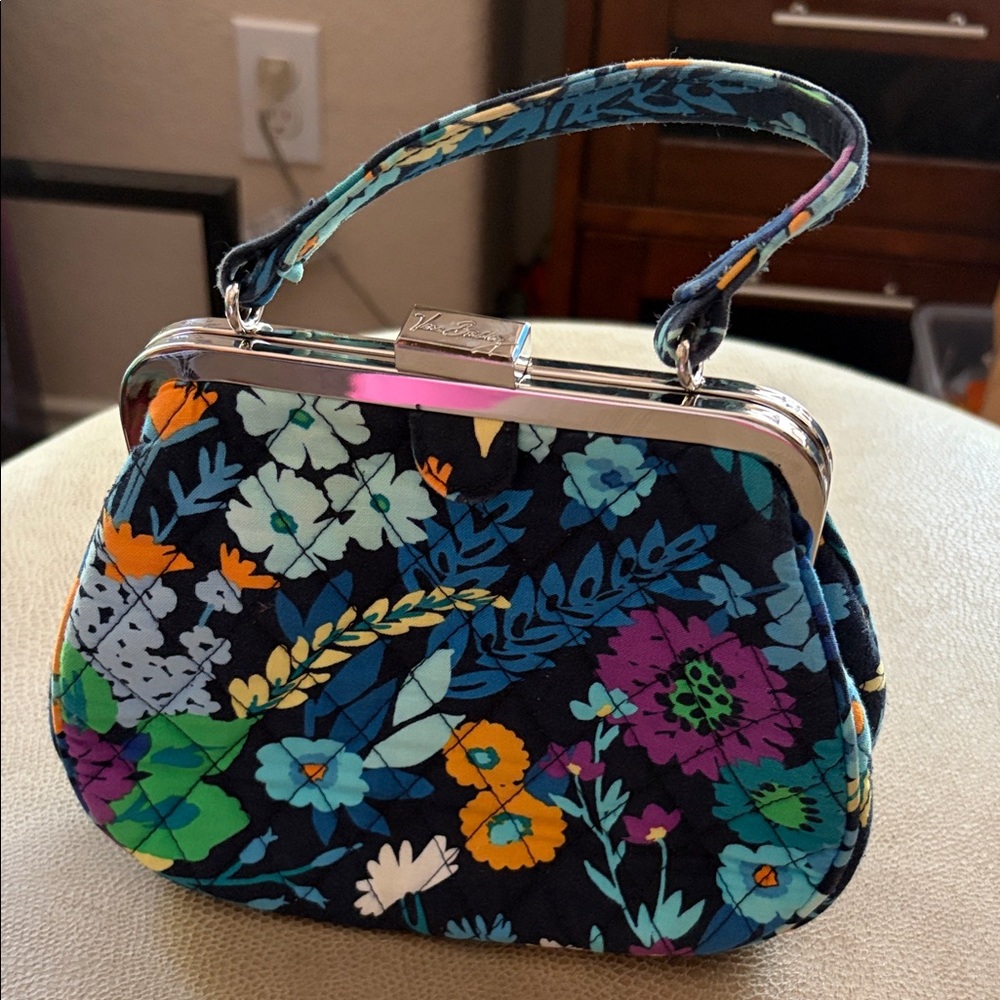 Vera Bradley Navy Multi Floral Quilted Top-Handle Clutch